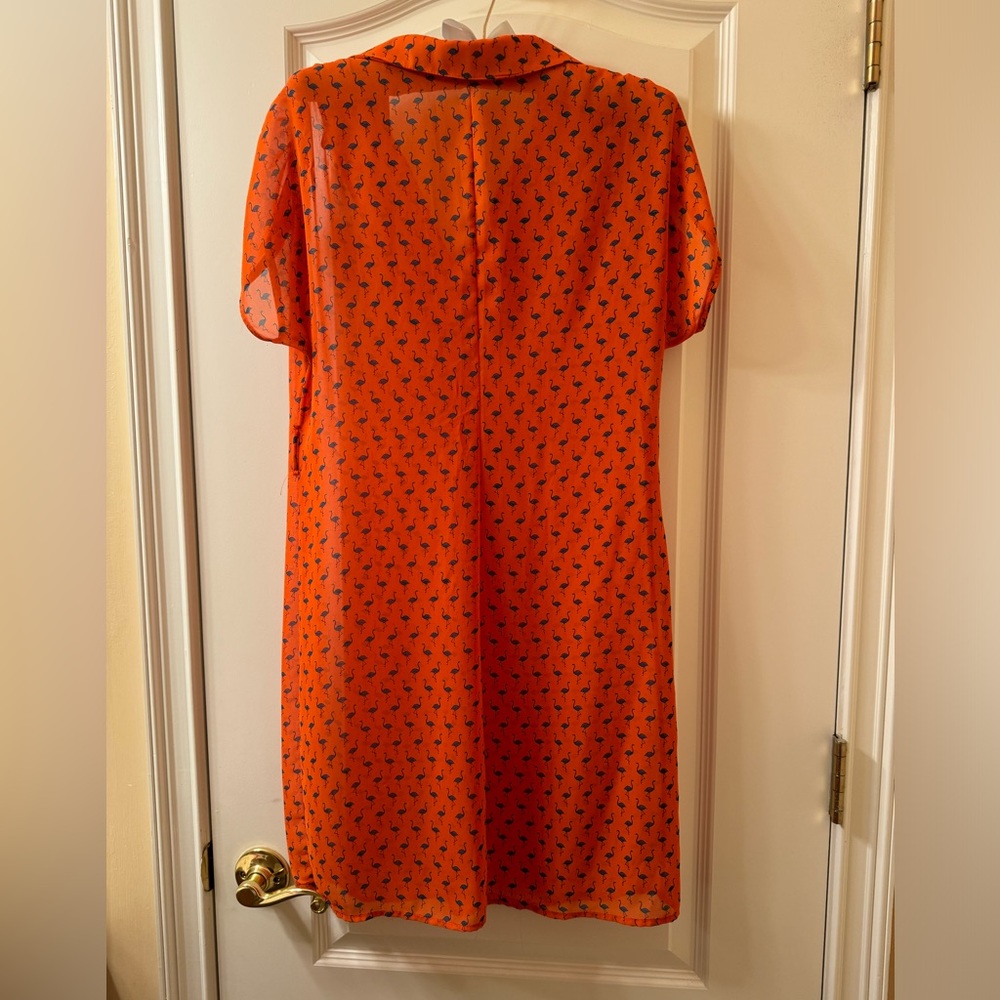 NWOT Women’s 🦩 Flamingo Print Summer Boutique Dress In Orange And Blue Size S - Picture 8 of 10